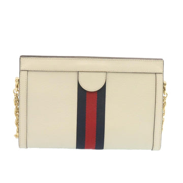 GUCCI Sherry Line Chain Shoulder Bag Leather White Red Navy ar5967