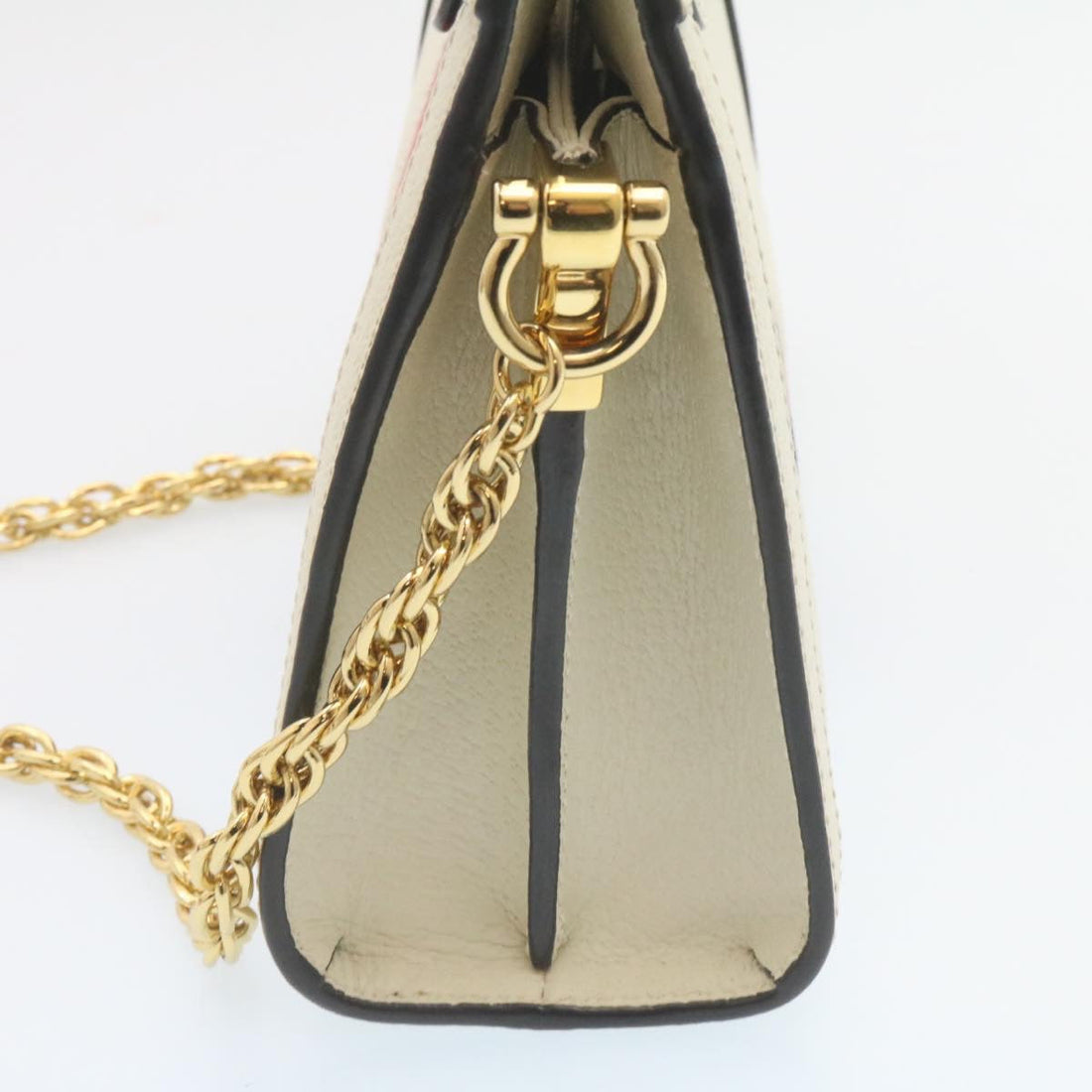 GUCCI Sherry Line Chain Shoulder Bag Leather White Red Navy ar5967