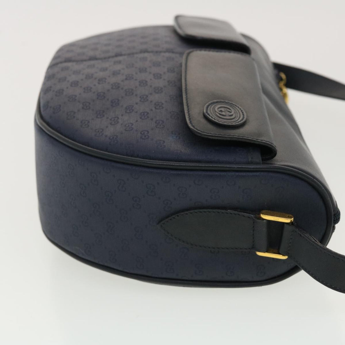 GUCCI Micro GG Canvas Shoulder Bag PVC Leather Navy ar9247
