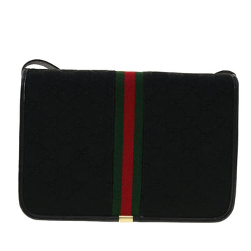 GUCCI GG Canvas Web Sherry Line Shoulder Bag Black Red Green ar9276