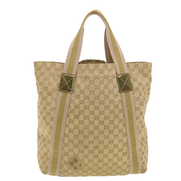 GUCCI GG Canvas Sherry Line Tote Bag Beige Green Pink 189669 ar9408