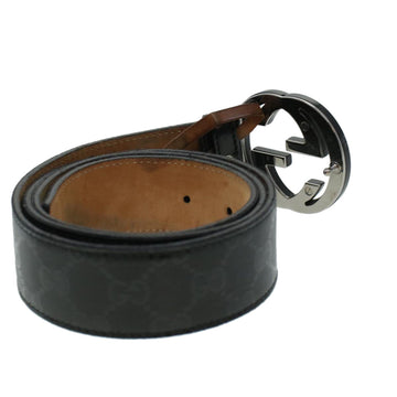 GUCCI GG Canvas Interlocking Belt Leather Canvas 43.3"" Black ar9475
