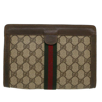 GUCCI GG Canvas Web Sherry Line Clutch Bag Beige Red Green ar9687B