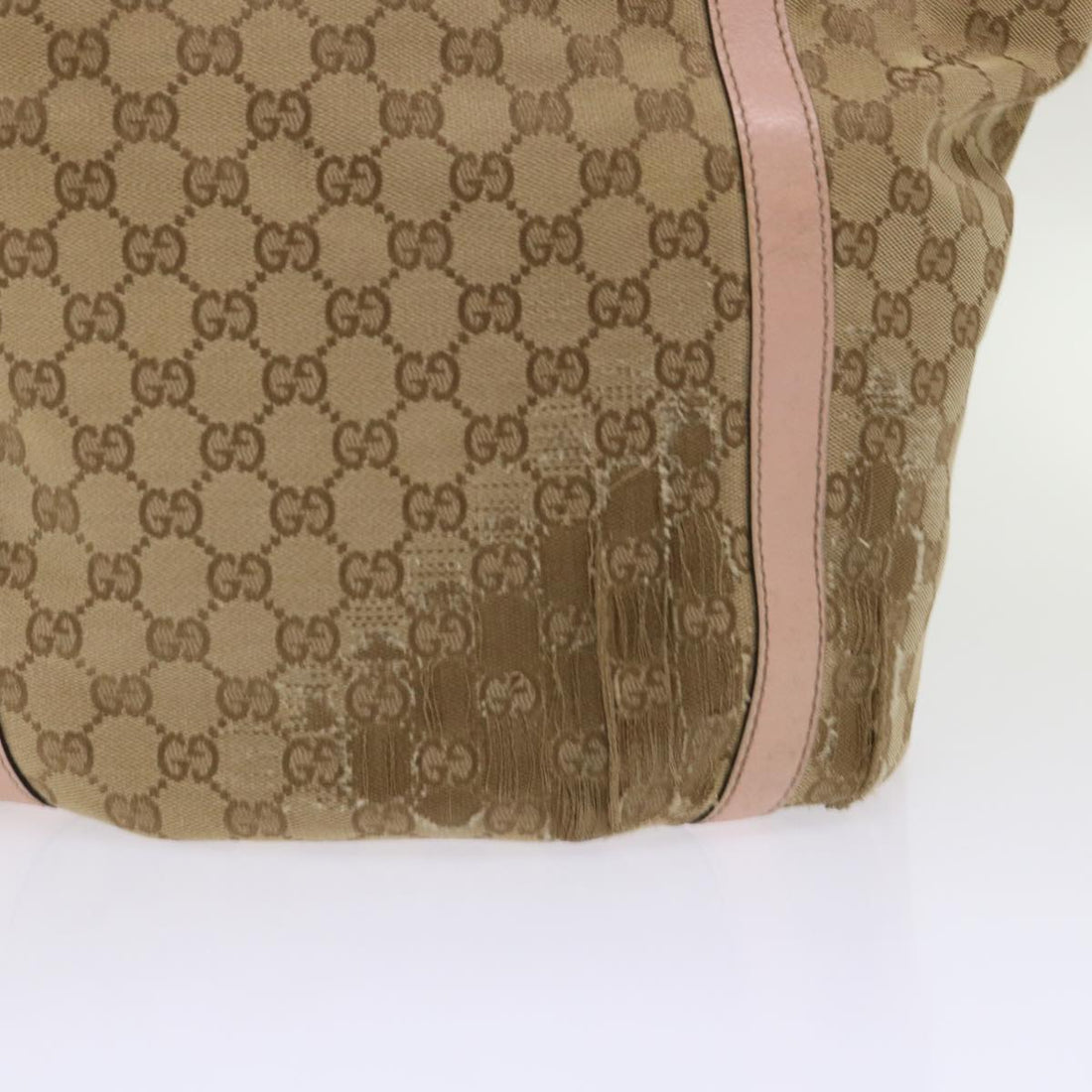 GUCCI GG Canvas Tote Bag Leather Beige 211982 ar9875B