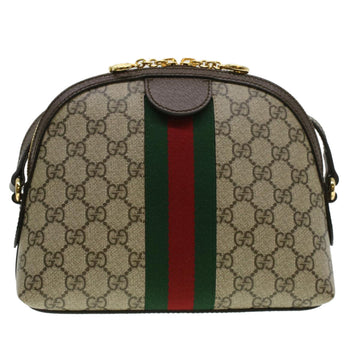 GUCCI GG Supreme Web Sherry Line Shoulder Bag PVC Leather Beige Green B002A