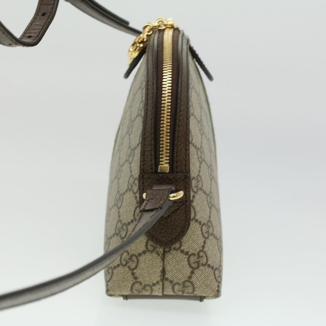 GUCCI GG Supreme Web Sherry Line Shoulder Bag PVC Leather Beige Green B002A