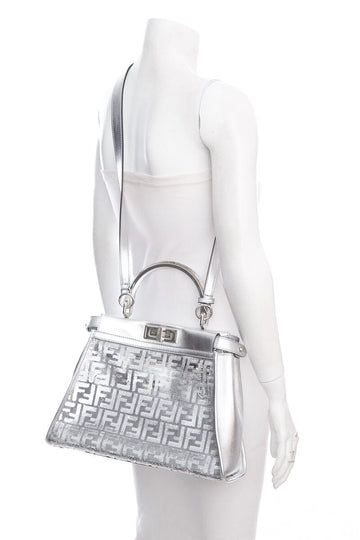 Fendi Metallic Silver PVC Vitello Catalan Mirror Sequins FF Shoulder Bag