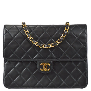 Chanel Black Lambskin Pushlock Small Half Flap Shoulder Bag