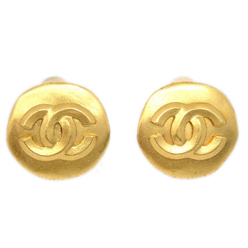 Chanel Button Earrings Gold Clip-On Large 96P