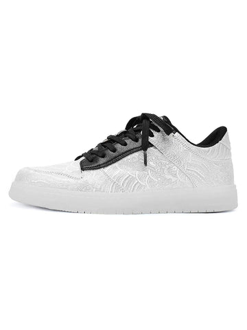 Makersluxe White Silk Embroidered Hip-Hop Sneakers