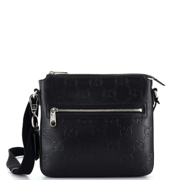 Front Zip Messenger GG Embossed Perforated Leather Small