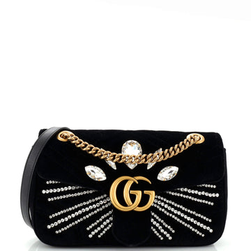 GG Marmont Flap Bag Embellished Matelasse Velvet Small