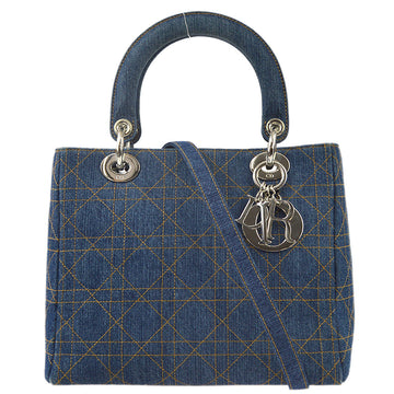 Christian Dior Blue Denim Lady Dior Cannage 2way Shoulder Handbag