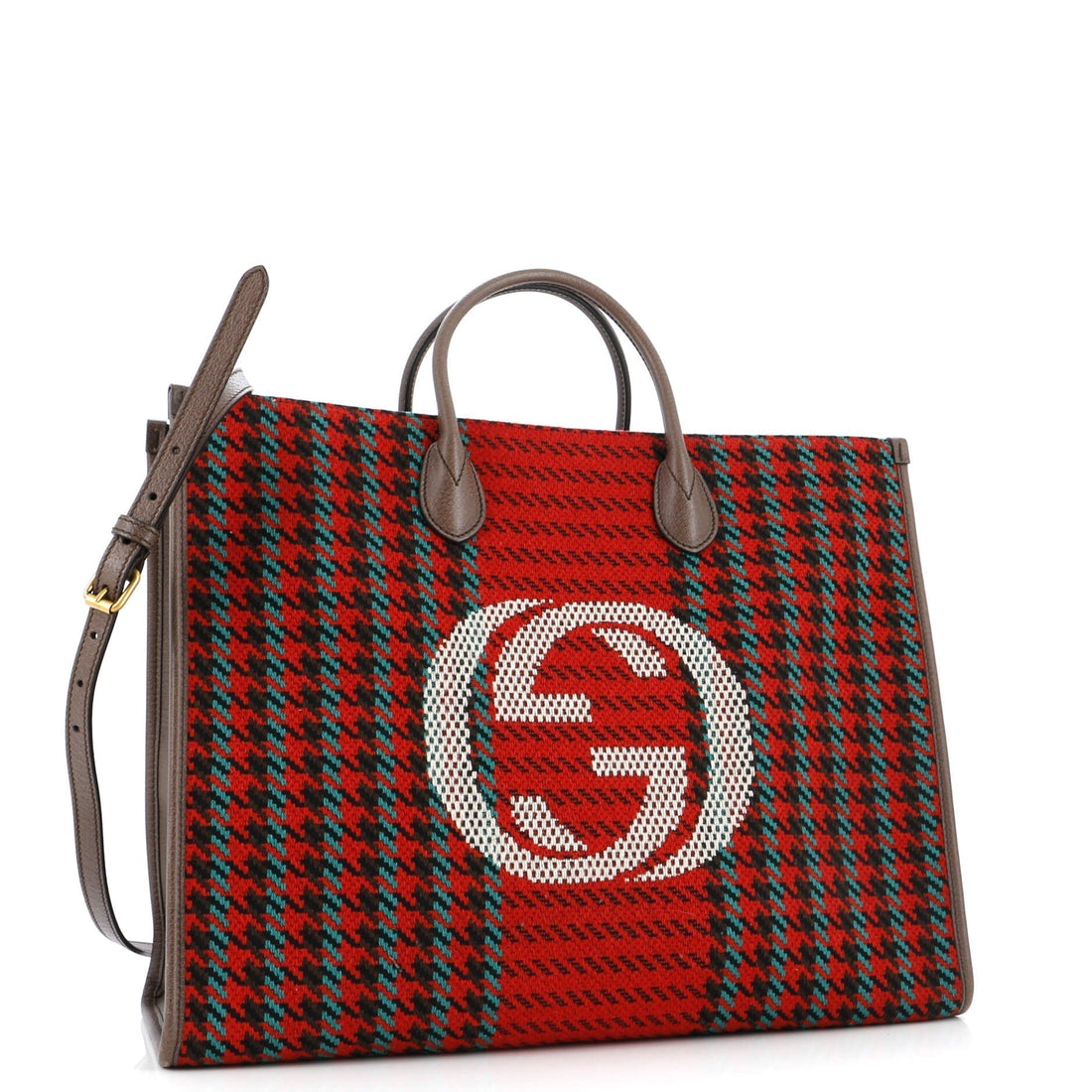Interlocking G Shopping Tote Houndstooth Tweed Large