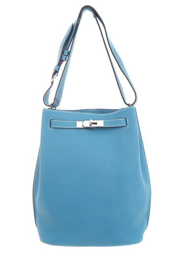 Hermès Blue Jean "So Kelly" Handbag with Palladium Hardware and Clemence Leather
