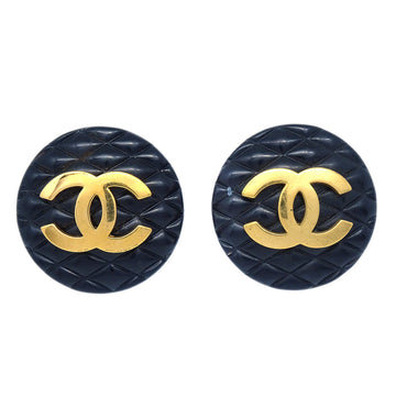 Chanel 1994 Quilted Black & Gold Earrings