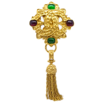 Chanel Gripoix Brooch Pin Gold Green 94A