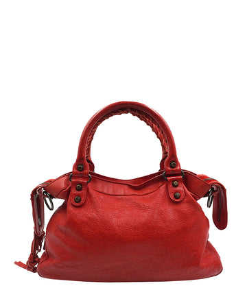 Small Classic City Metallic Edge Leather Red
