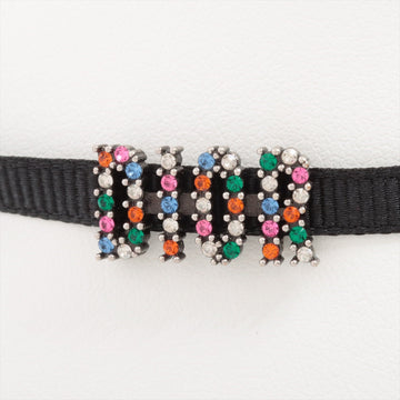 Dior Logo Chocker Fabric Multicolor Metal  Line Stone Necklace