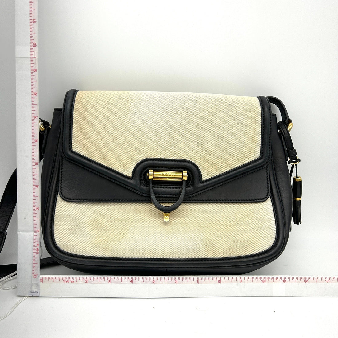 Gucci Black/Off White Canvas and Leather Derby Shoulder Bag LA4610