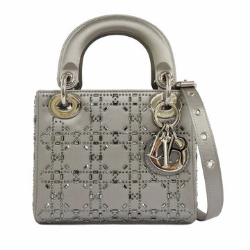 CHRISTIAN DIOR  Dior Mini M0500RTC Satin Vision Stone Silver Silver G  Grey Lady Dior Shoulder Bag Handbag