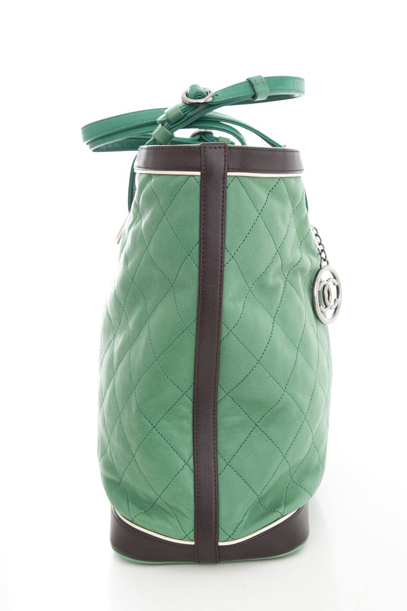 Chanel Green Quilted Country Club Leather Lambskin Tote