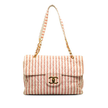 Chanel Decamatrace Strip Cocomark Chain Shoulder Bag Pink White Cotton Lady CHANEL [More]