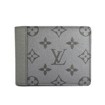 Louis Vuitton Portefolio Multipur M30843  Monogram Taiga Double Fold Wallet Silver Gr Card Compact Coinless Leather Mens Unisex