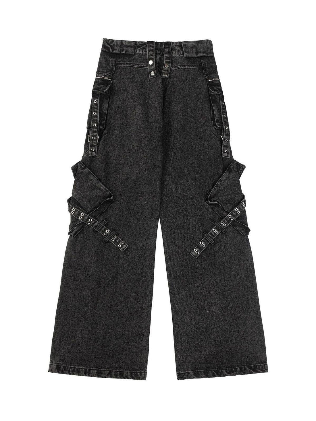 Makersluxe Multi-Pocket Exposed Zippers Baggy Jeans