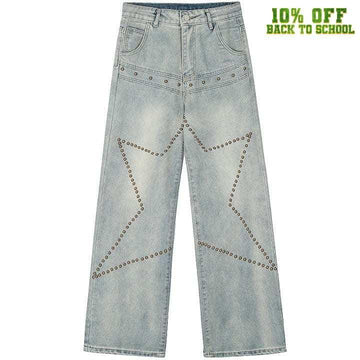 Makersluxe® High Waist Star Rivet Wide Leg Jeans