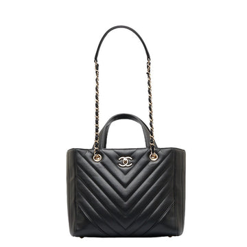 Chanel Chevron V Stick Handbags Shoulder Bag 2WAY Black Leather Ladies CHANEL