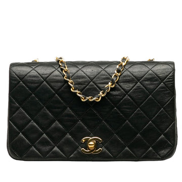 CHANEL Vintage Quilted Flap Shoulder Bag Black Lambskin Ladies