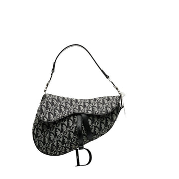 Dior Trotter Saddle Bag Handbag Black Grey Canvas Leather Ladies Dior  Saddle Bag