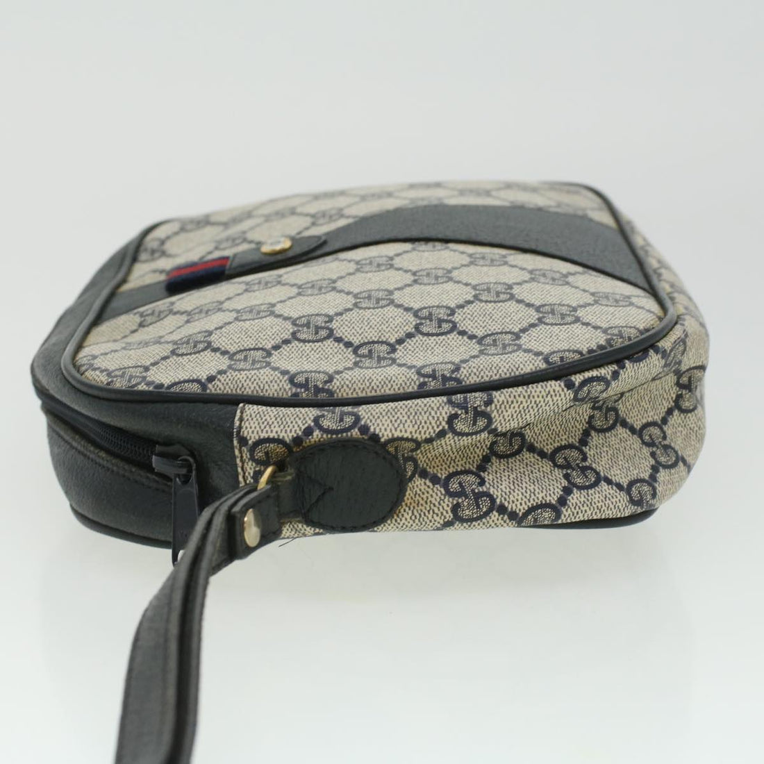 GUCCI Sherry Line GG Canvas Clutch Bag PVC Leather Navy Red bs2972