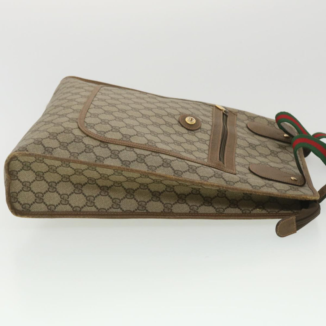GUCCI GG Canvas Web Sherry Line Tote Bag PVC Leather Beige 89.02.092 bs4214