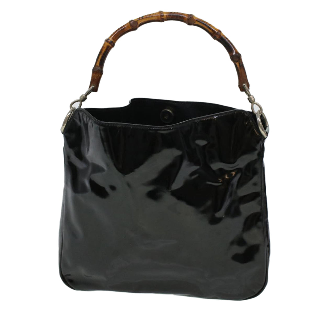 GUCCI GG Canvas Bamboo Shoulder Bag Patent leather 4Set Black Beige bs5393