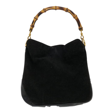 GUCCI Bamboo Shoulder Bag Suede Black Brown bs5760