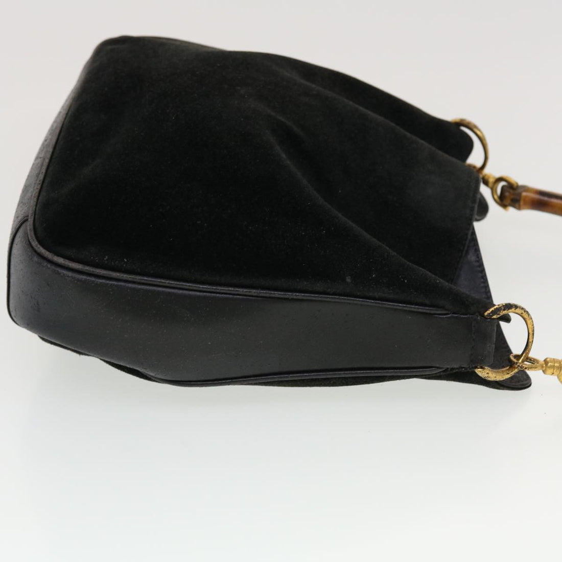 GUCCI Bamboo Shoulder Bag Suede Black Brown bs5760