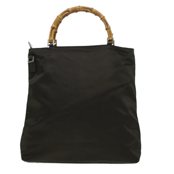 GUCCI Bamboo Shoulder Bag Nylon Khaki bs5984