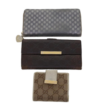 GUCCI GG Canvas Long Wallet Leather 3Set Brown Beige Silver bs6283