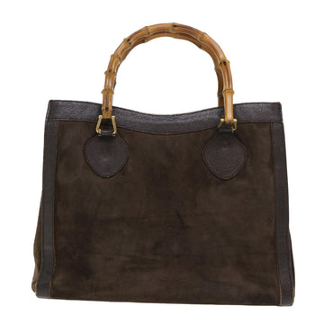 GUCCI Bamboo Hand Bag Suede Leather Brown 00211860260 bs6498