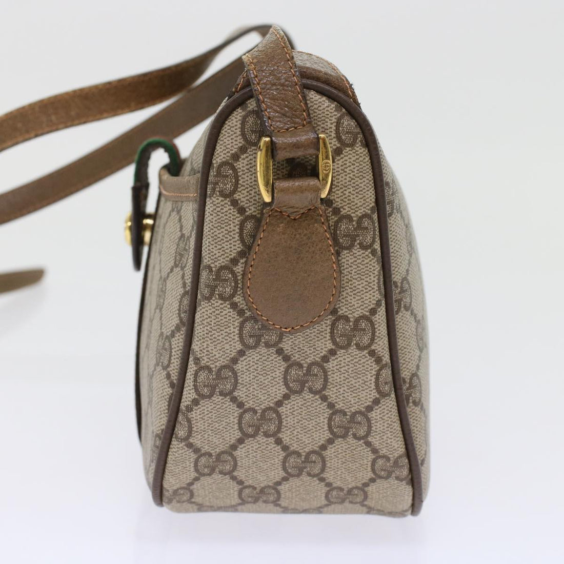 GUCCI GG Canvas Web Sherry Line Shoulder Bag PVC Leather Beige Green bs6920