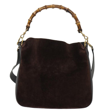 GUCCI Bamboo Shoulder Bag Suede 2way Brown 001•1638•2615 bs7456