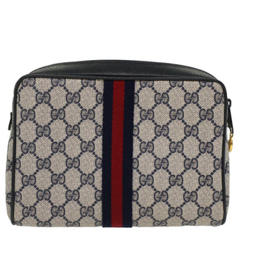 GUCCI GG Canvas Sherry Line Clutch Bag PVC Leather Gray Red Navy bs7556
