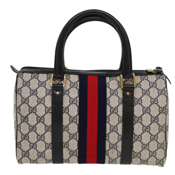 GUCCI GG Canvas Sherry Line Boston Bag Gray Red Navy 37 012 3841 bs7794