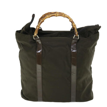 GUCCI Bamboo Hand Bag Nylon Canvas Khaki 002 2058 0412 5 bs8251