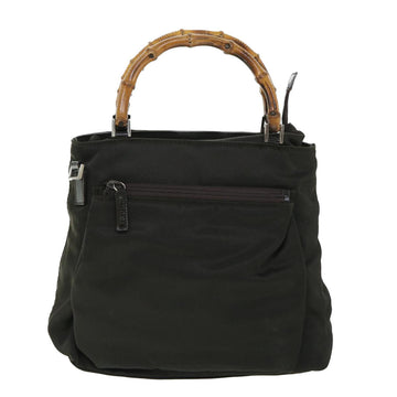 GUCCI Bamboo Hand Bag Nylon Leather 2way Khaki 002 2058 0508 5 bs8491