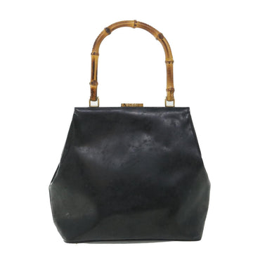 GUCCI Bamboo Hand Bag Leather Black 000 781 0295 bs8627