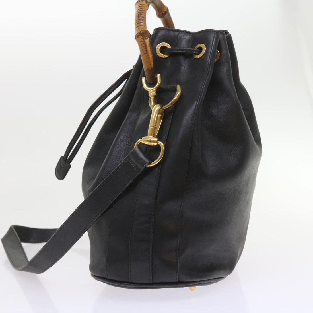 GUCCI Bamboo Shoulder Bag Leather 2way Black 001 2865 1657 bs9276