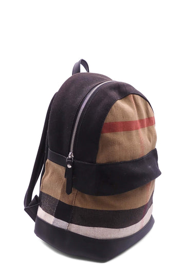Check Print Canvas Backpack Black Brown